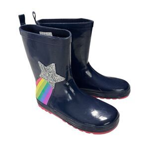 Wonder Nation | Girls Leather Rubber Waterproof Rain Boots Navy Blue RainBoots